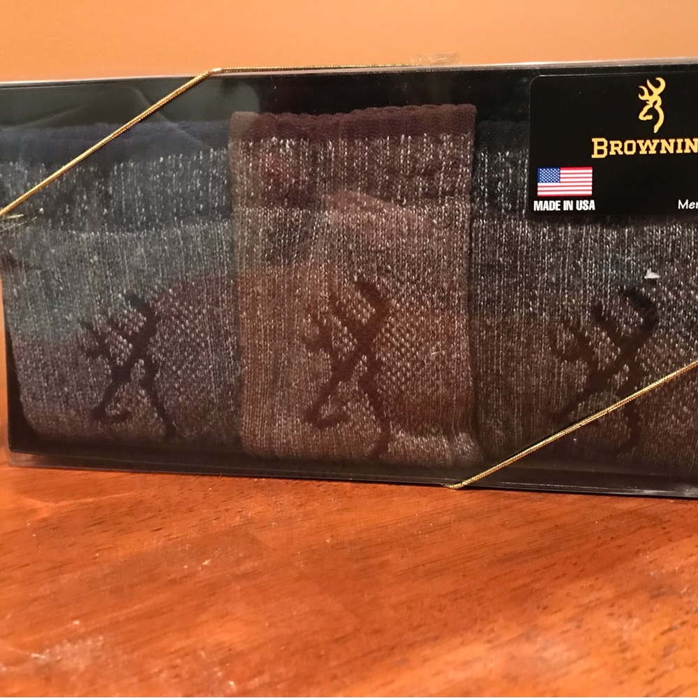 BOXED GIFT 3 pairs BROWNING WOOL BLEND SOCKS SZ 10-13 USA MADE